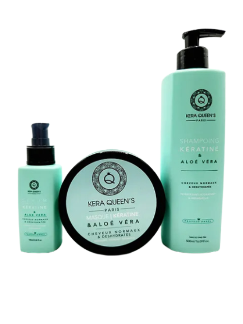 Kera Queen's - Trio Aloe Vera et Kératine - Shampoing 500ml + Masque 500ml + Sérum 100ml