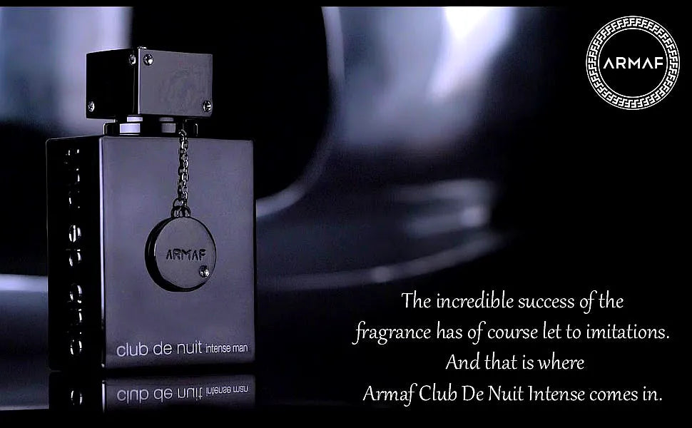 Armaf Club de Nuit Intense Eau de Toilette pour homme - A sleek, modern fragrance bottle with a black cap and silver detailing, set against a dark background.