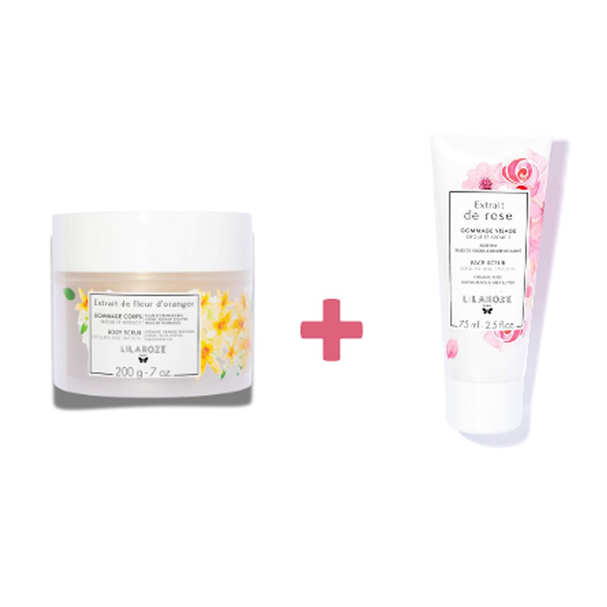 Lilaroze Paris - Pack Gommage Corps Extrait de Fleur D'oranger Bio + Gommage Visage Extrait de Rose Exfolie et Adoucit