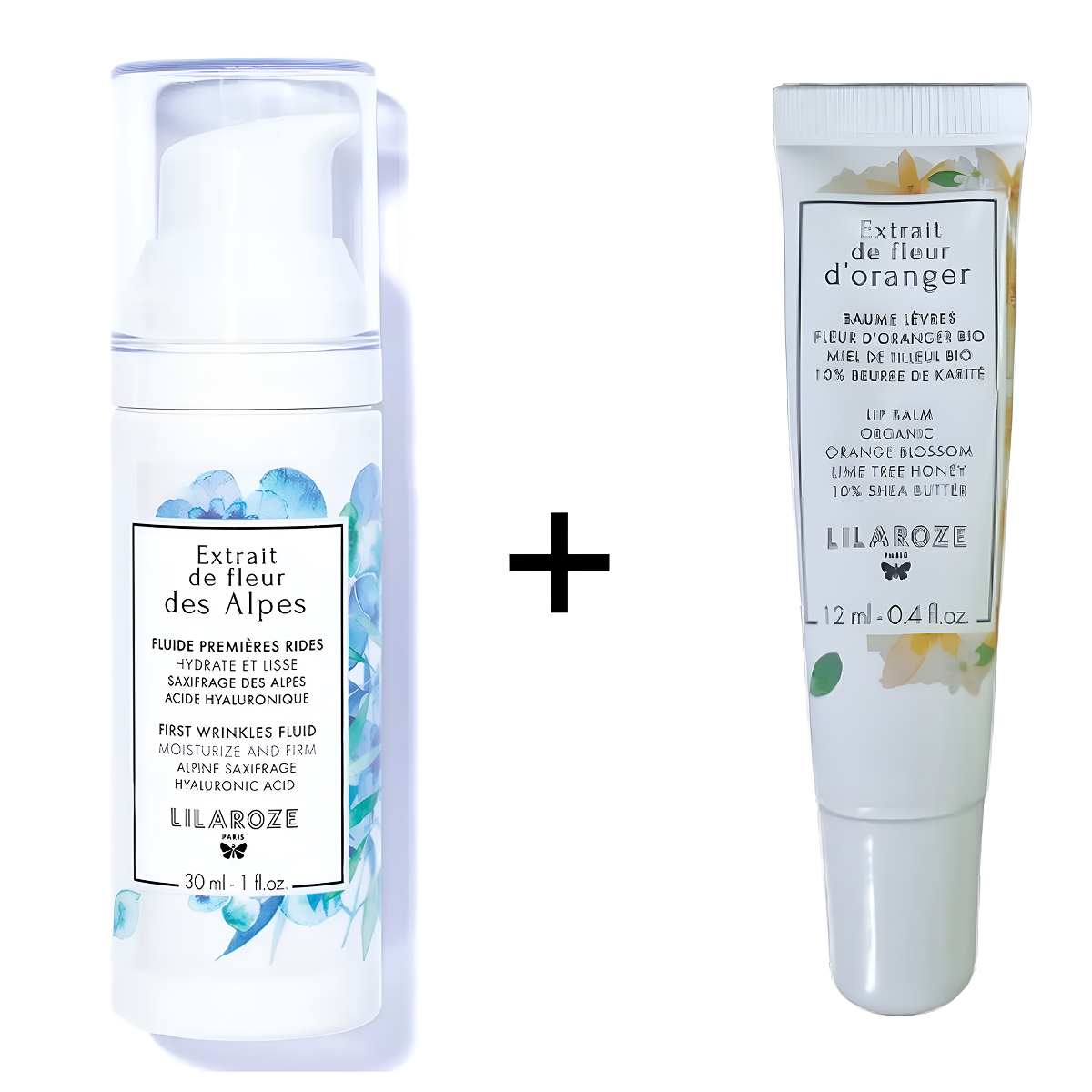 Lilaroze Paris - Pack Fluide Première Rides Extrait de Fleur Des Alpes Hydrate et Lisse Acide Hyaluronique + Baume Lèvres Extrait de Fleur D'oranger Beurre de Karité