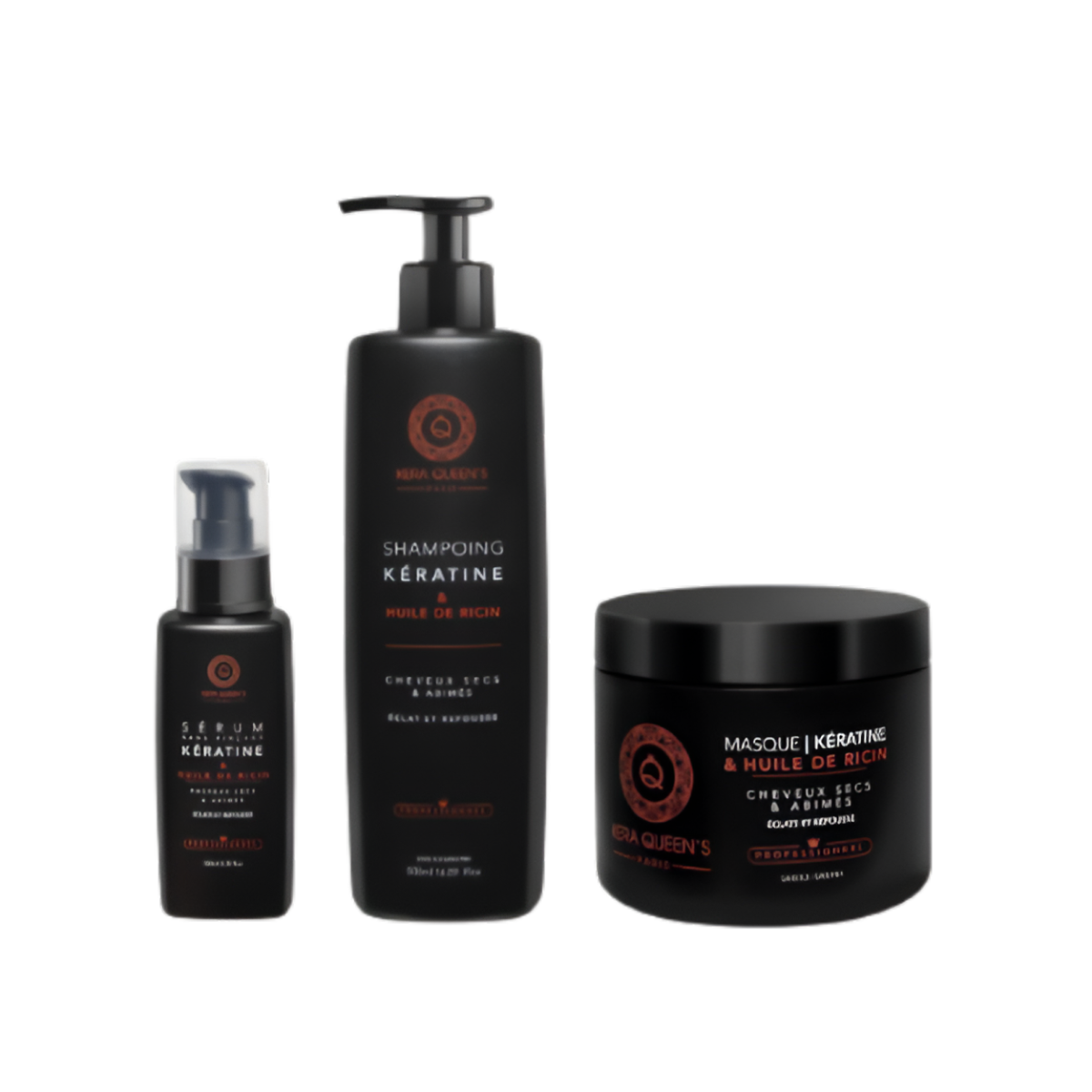 Kera Queen's - Trio Ricin et Kératine - Shampoing 500ml + Masque 500ml + Sérum 100ml