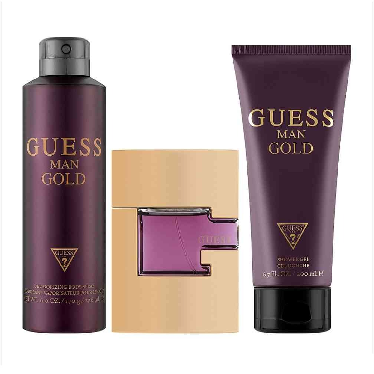 Guess - Man Gold - Coffret pour homme Déodorant 226ml + Eau de Toilette 75ml + Gel Douche 200ml