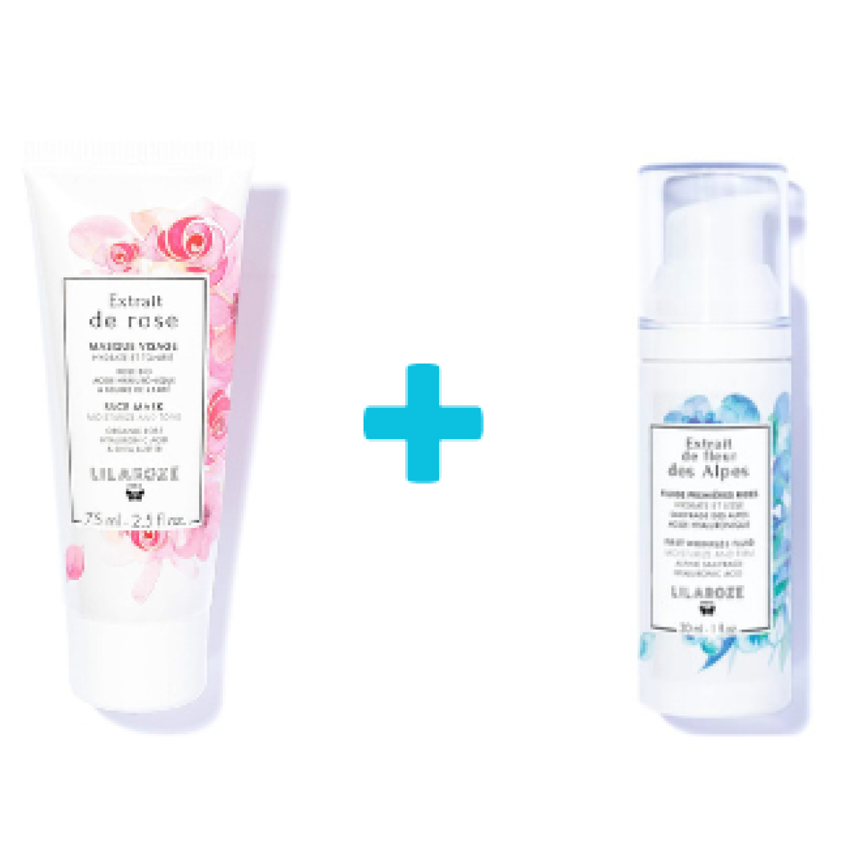 Lilaroze Paris - Pack Masque Visage Extrait de Rose Hydrate et Tonifie + Fluide Première Rides Extrait de Fleur Des Alpes Hydrate et Lisse Acide Hyaluronique