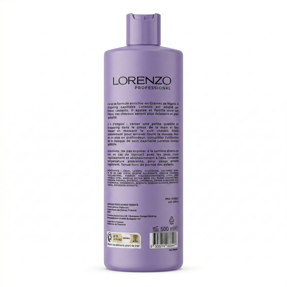 Lorenzo Professional - Huile de Graines de Nigelle - Shampooing Sans Sulfate cheveux cassants