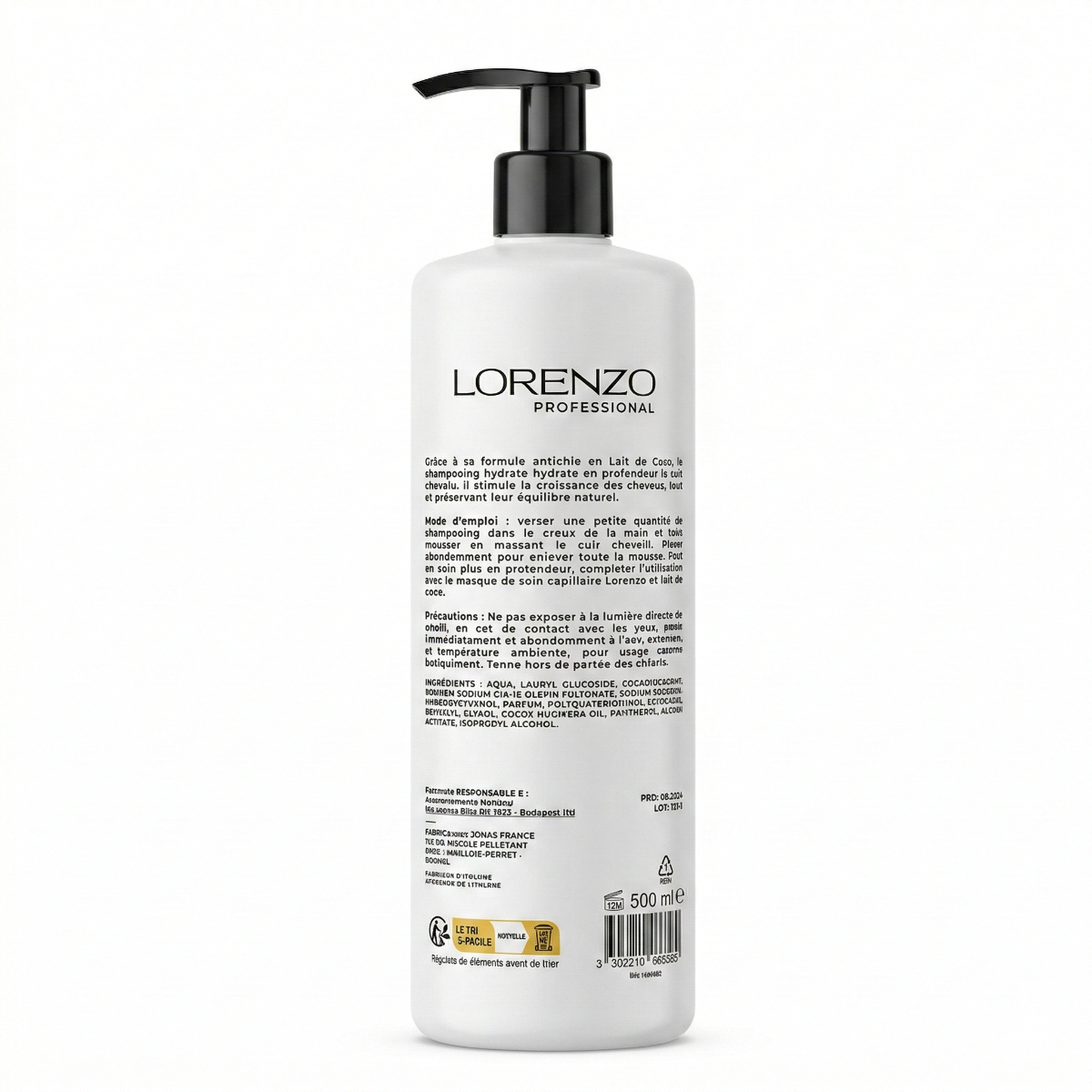 Lorenzo Professional - Shampooing Sans Sulfate a l'Huile de Coco