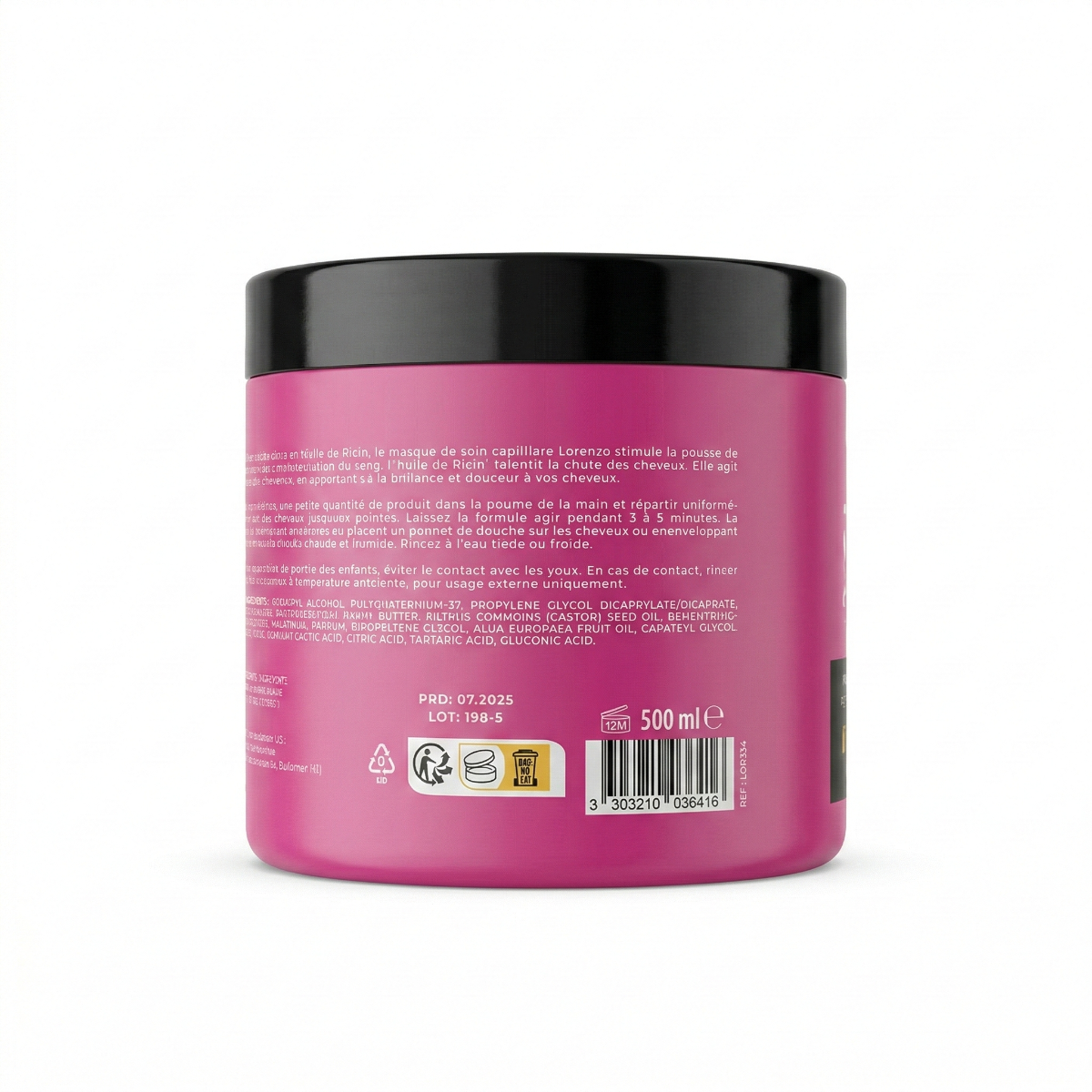 Lorenzo Professional - Huile de Ricin - Masque Capillaire cheveux abîmés