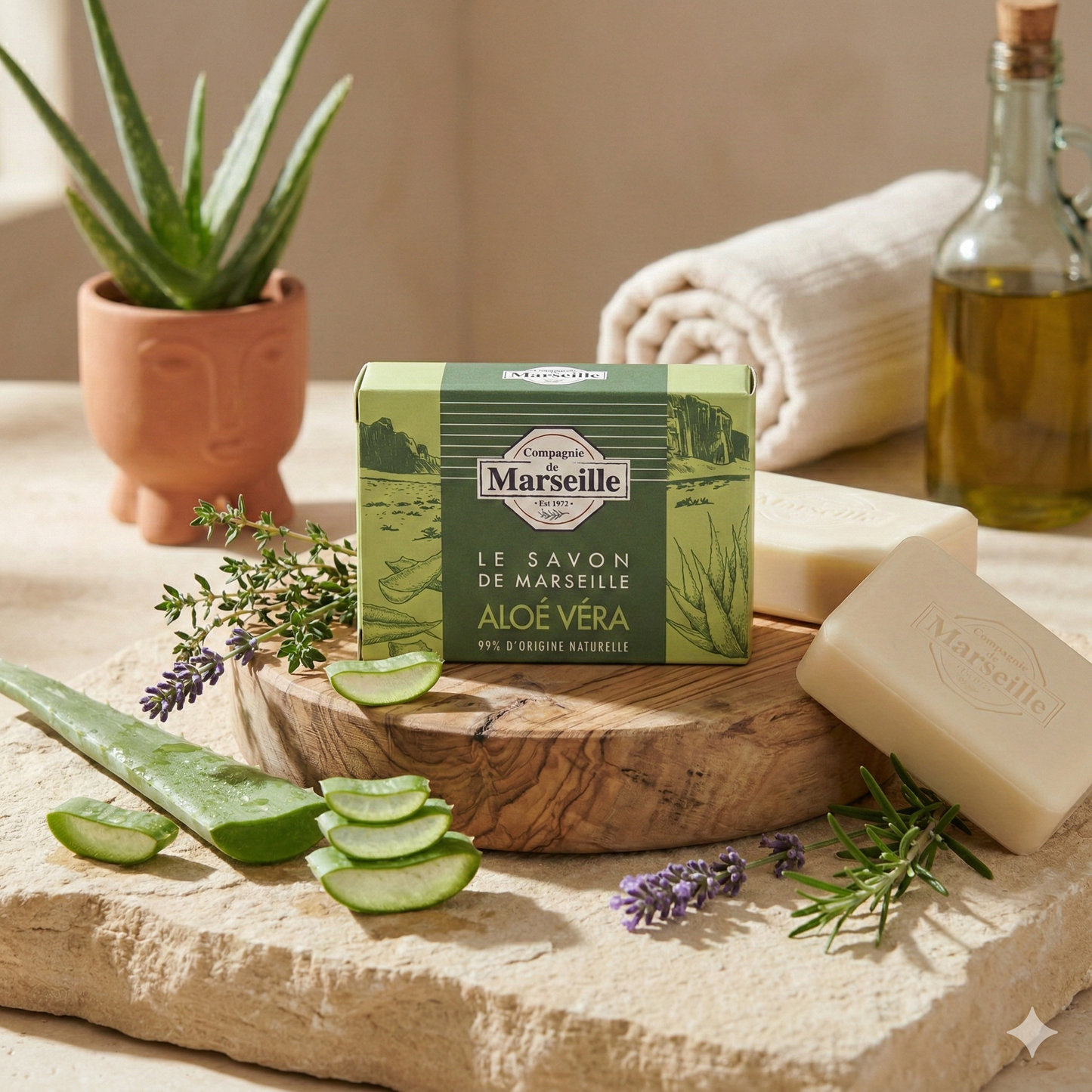 Compagnie de Marseille - Aloe Vera - Savon de Marseille 99% d'Origine Naturelle
