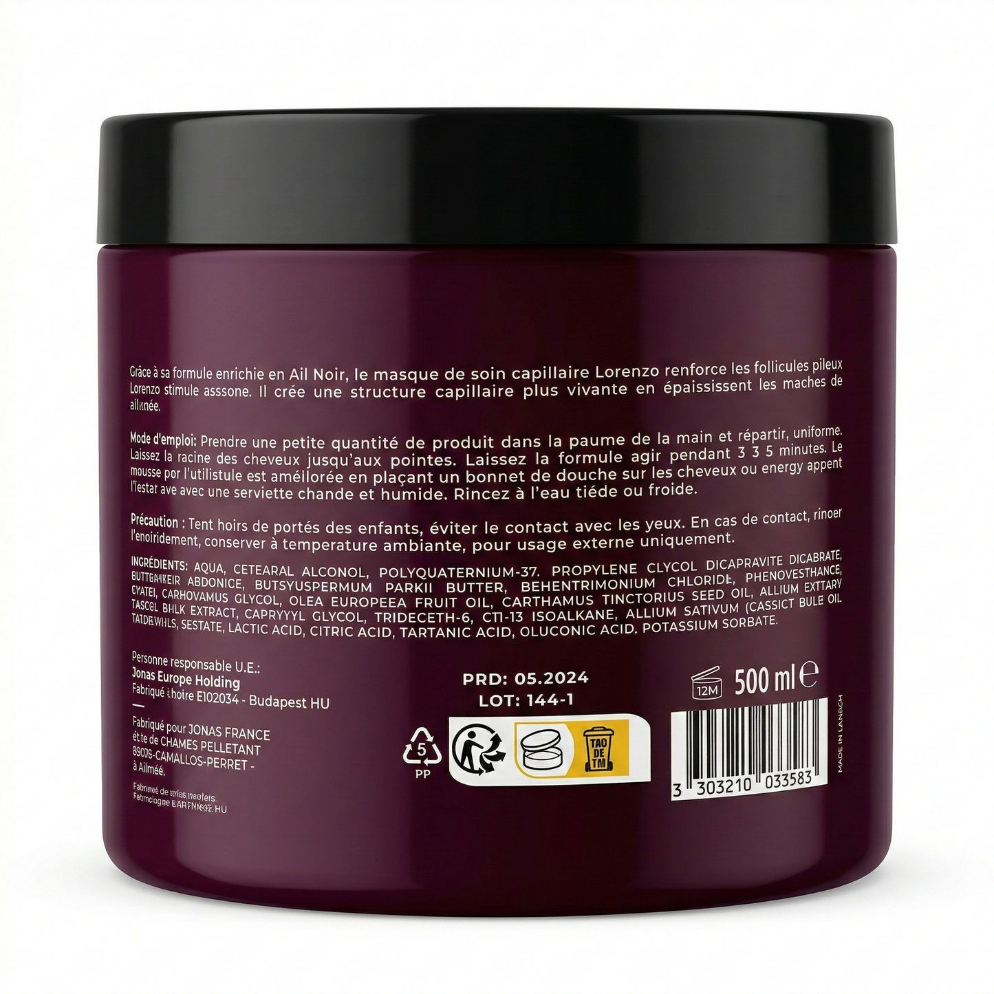 Lorenzo Professional - Ail Noir - Masque Capillaire Cheveux Cassants