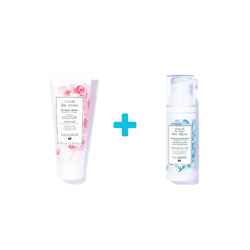 Lilaroze Paris - Pack Masque Visage Extrait de Rose Hydrate et Tonifie +  Fluide Première Rides Extrait de Fleur Des Alpes Hydrate et Lisse Acide Hyaluronique