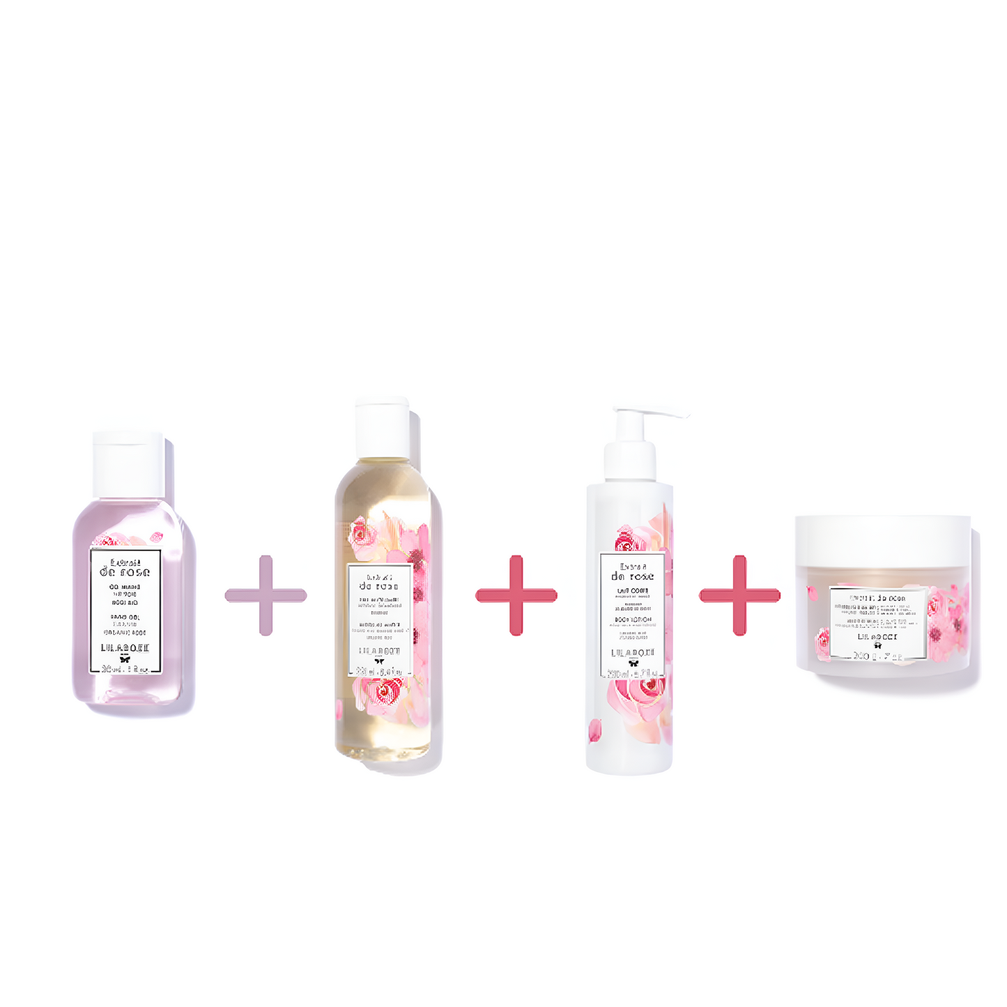 Lilaroze Paris - Pack Gel Mains Extrait de rose + Eau Micellaire Extrait de rose + Lait Corps Extrait de rose + Gommage de corps Extrait de rose