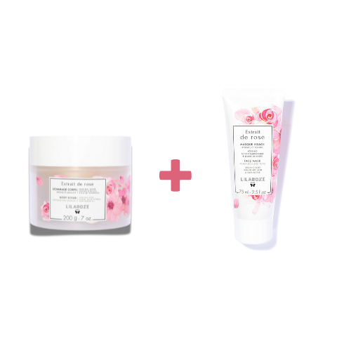 Lilaroze Paris - Pack Gommage Corps Extrait de Rose Bio + Masque Visage Extrait de Rose Hydrate et Tonifie