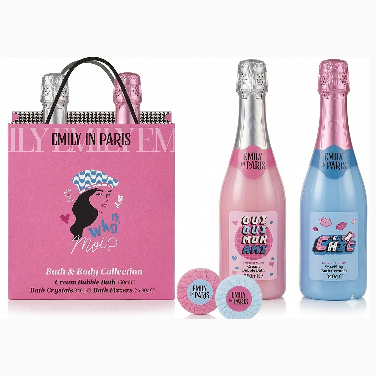 Emily in Paris - Bath & Body Collection - Coffret Cream Bublle Bath, Bath Crystals & 2 x Bath Fizzers