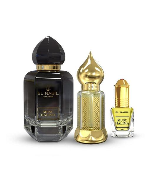 El Nabil - Coffret Prestige Musc Halima Spray 65ml + 12ml Parfum + 5ml Roll On Extrait de Parfum