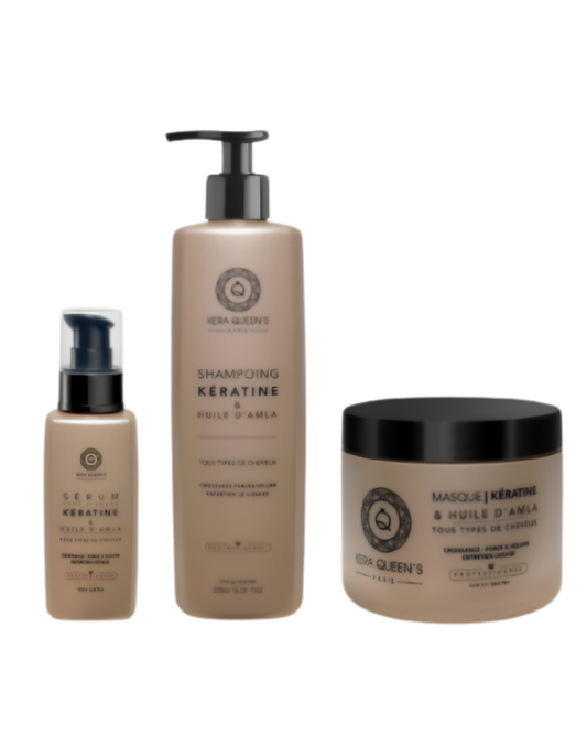 Kera Queen's - Trio Huile D’Amla et Kératine - Shampoing 500ml + Masque 500ml + Sérum 100ml