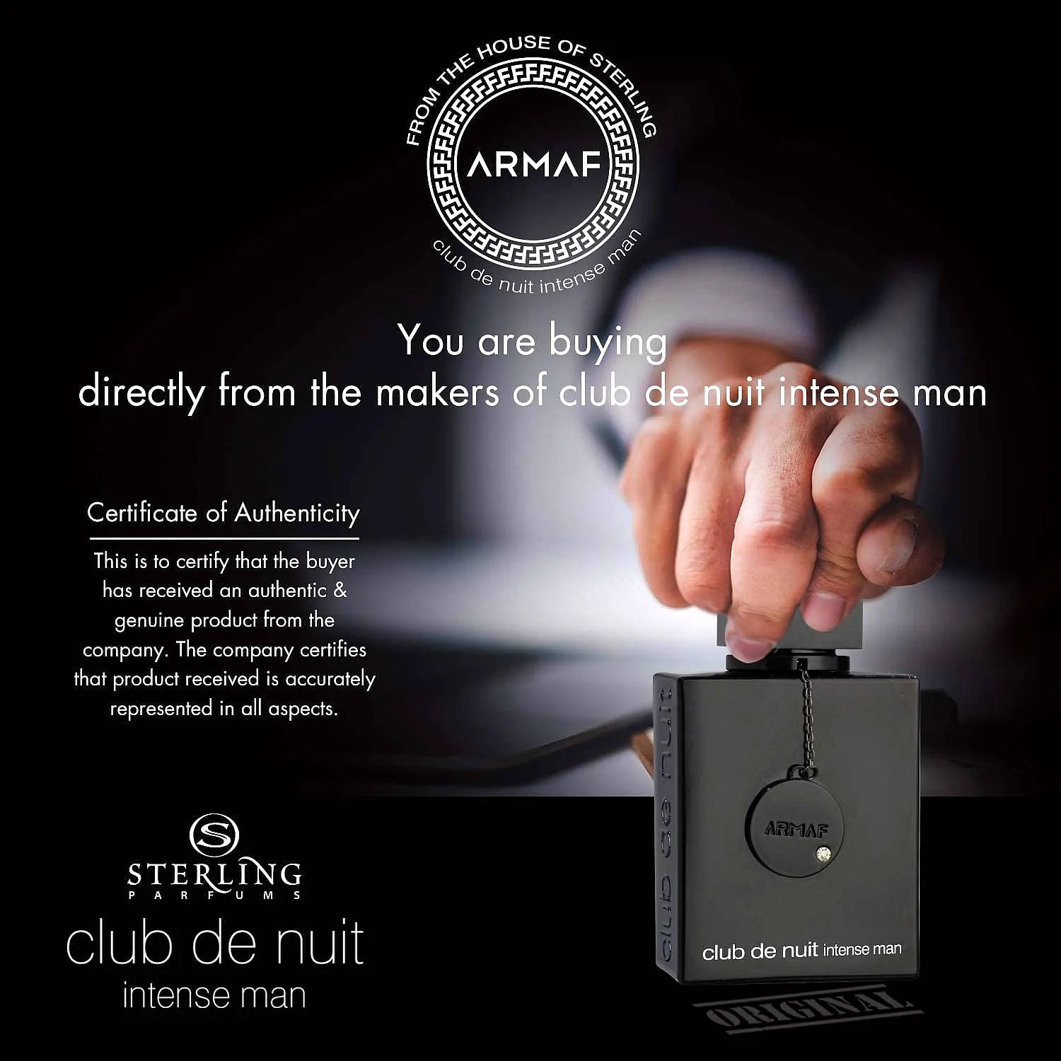 Armaf Club de Nuit Intense Eau de Toilette pour homme fragrance bottle with sleek design and golden accents.