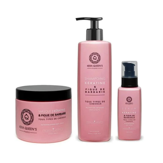 Kera Queen's - Trio Figue de Barbarie et Kératine - Shampoing 500ml + Masque 500ml + Sérum 100ml
