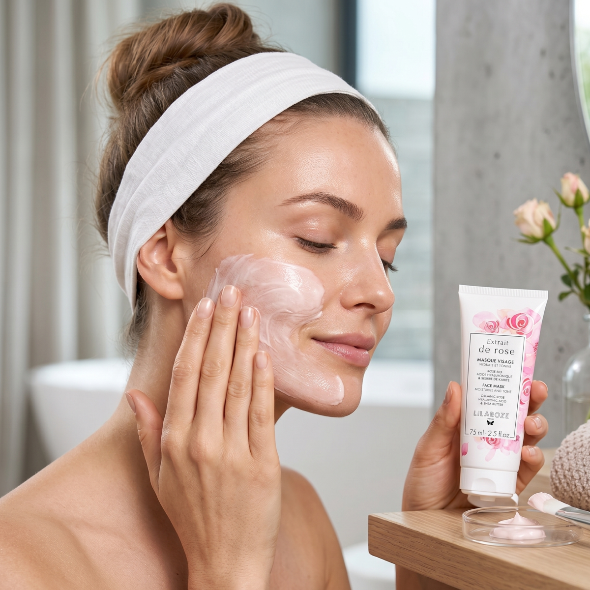Lilaroze Paris - Masque Visage Extrait de Rose Hydrate et Tonifie