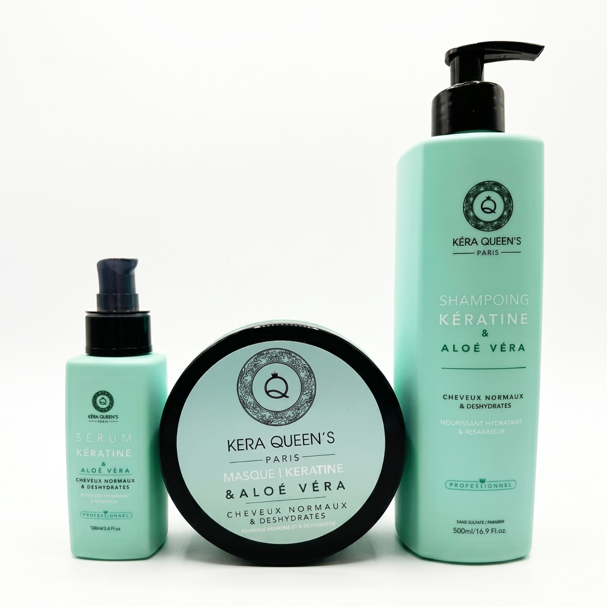 Kera Queen's - Trio Aloe Vera et Kératine - Shampoing 500ml + Masque 500ml + Sérum 100ml