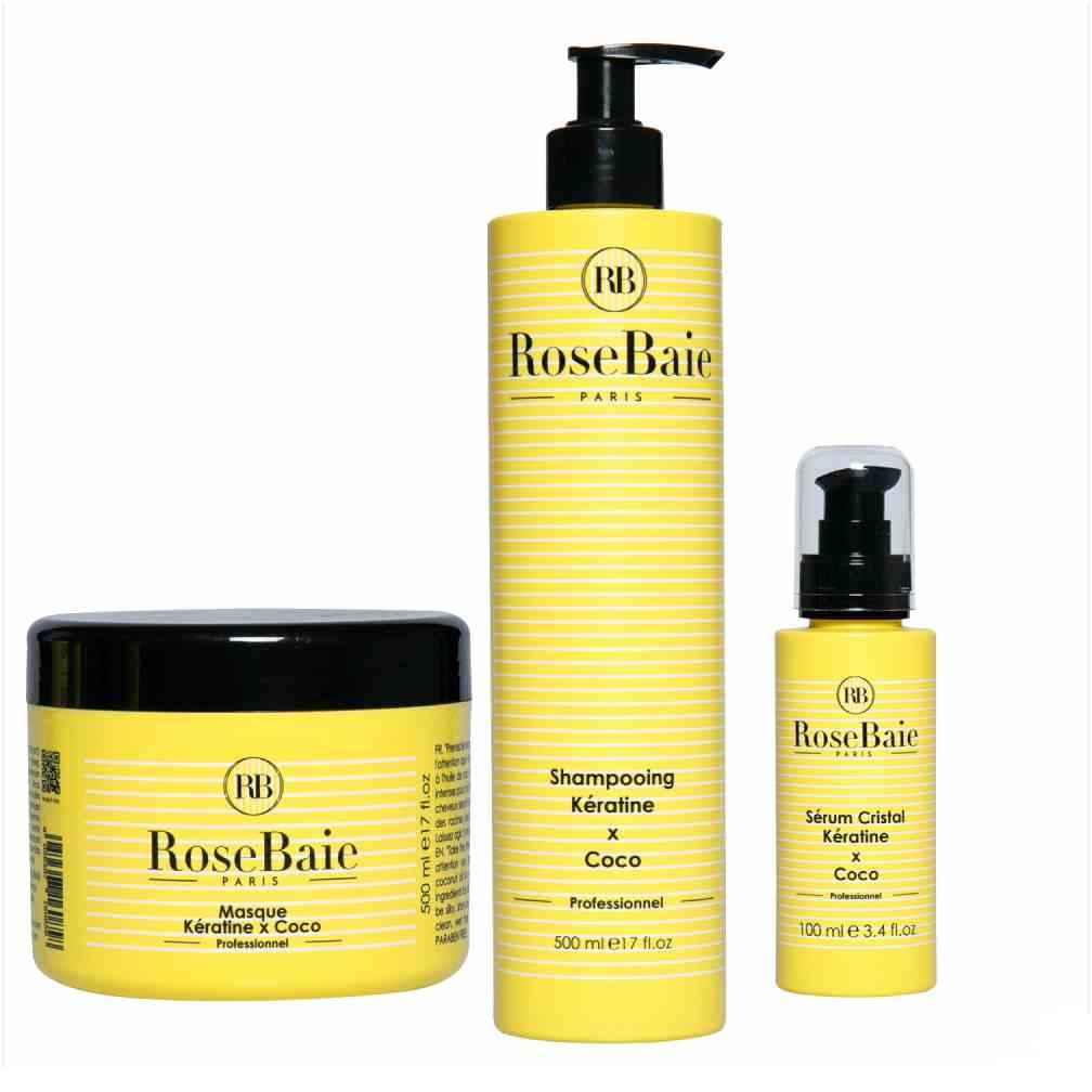 Soin des cheveux HuiledeCocoetKératine de la marque RoseBaie mixte