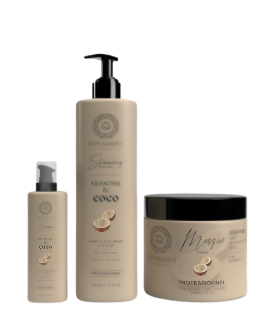 Kera Queen's - Trio Coco et Kératine - Shampoing 500ml + Masque 500ml + Sérum 100ml