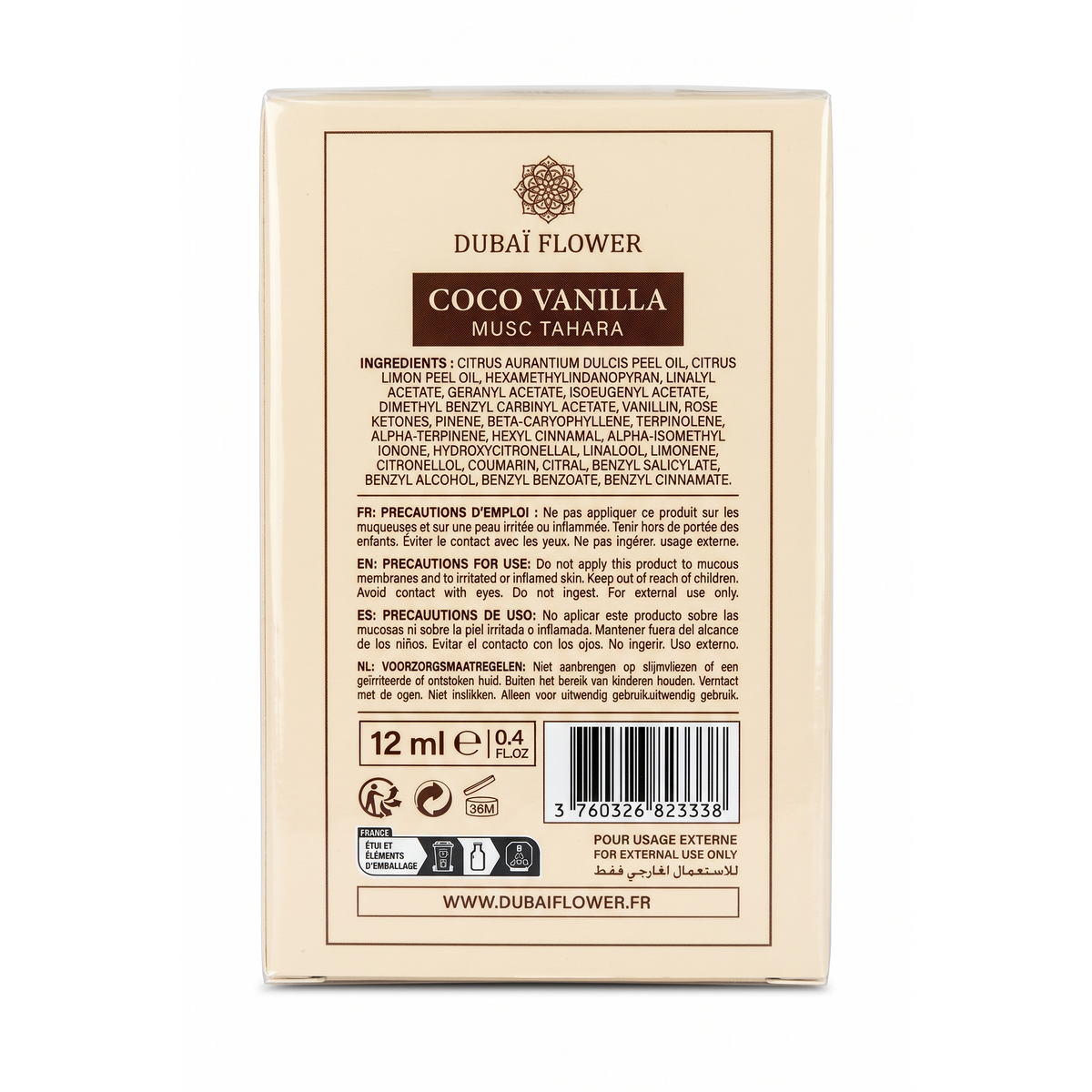 Dubaï Flower - Musc Tahara Coco Vanilla - Parfum Concentré Mixte