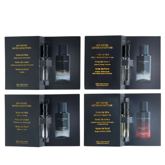 Melina Parfums - 4 échantillons Trésor D'afrique , Rose Sauvage , Baccarat Elixir , Red Magic Aïsha
