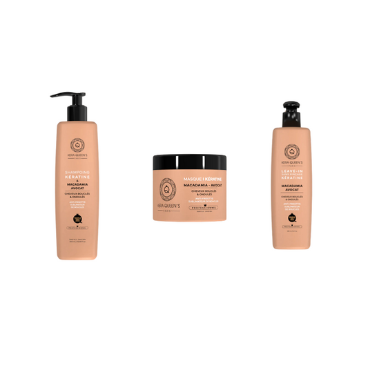 Kera Queen's - Trio Kératine et Macadamia Avocat - Shampoing 500ml + Masque 500ml + Leave-In 250 ml