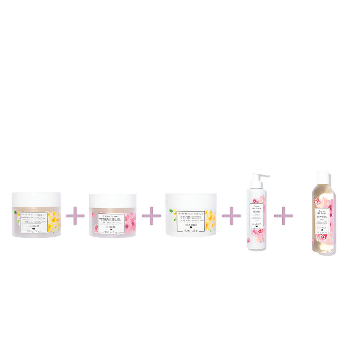 Lilaroze Paris - Pack Gommage Corps Extrait de fleurs D'oranger +  Gommage Corps Extrait de rose + Creme Corps Extrait de fleur d'Oranger  + Lait Corps Extrait de rose +   Eau Micellaire Extrait de rose