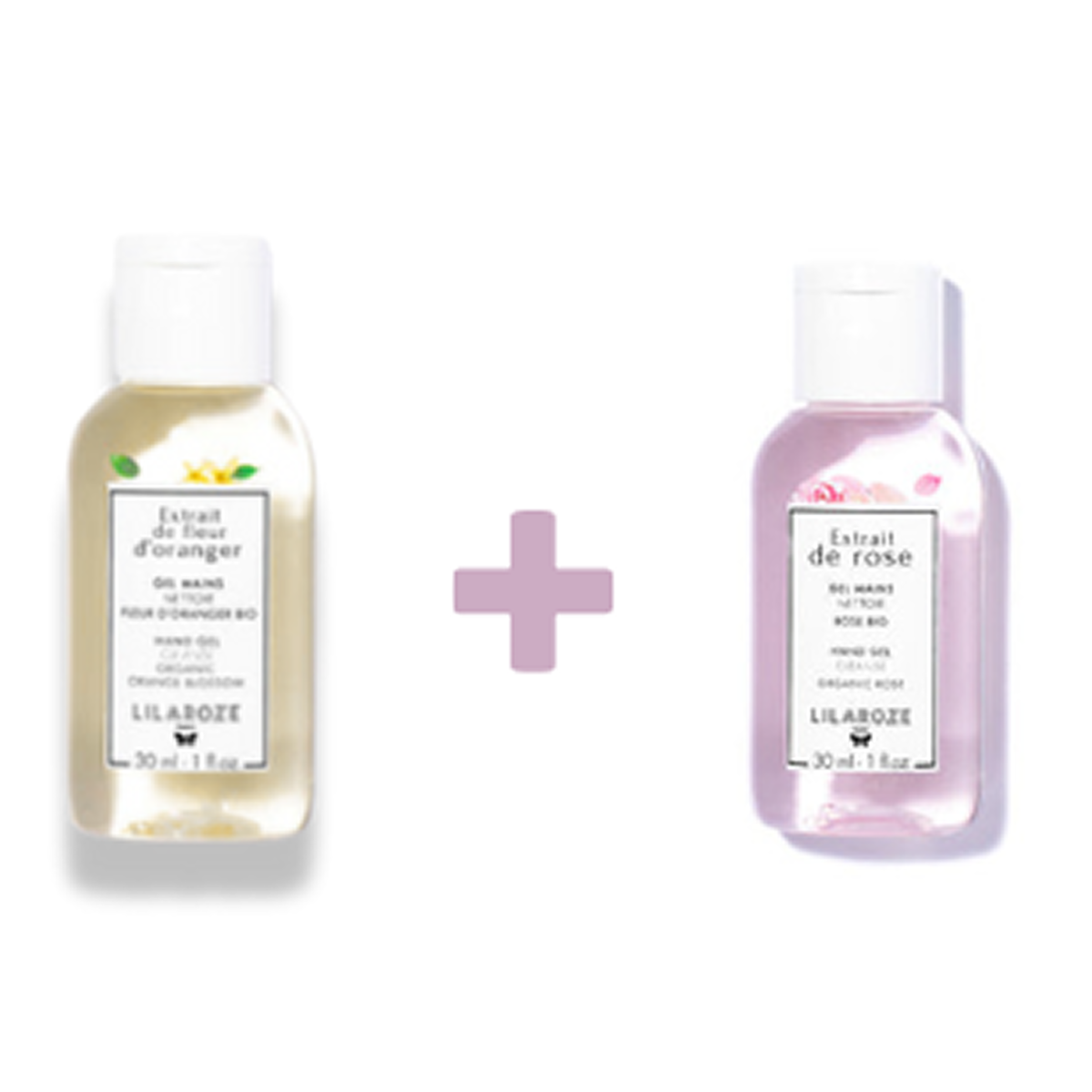 Lilaroze Paris - Pack Gel Mains Nettoie Extrait de Fleur D'oranger +  Gel Mains Nettoyant Extrait de Rose