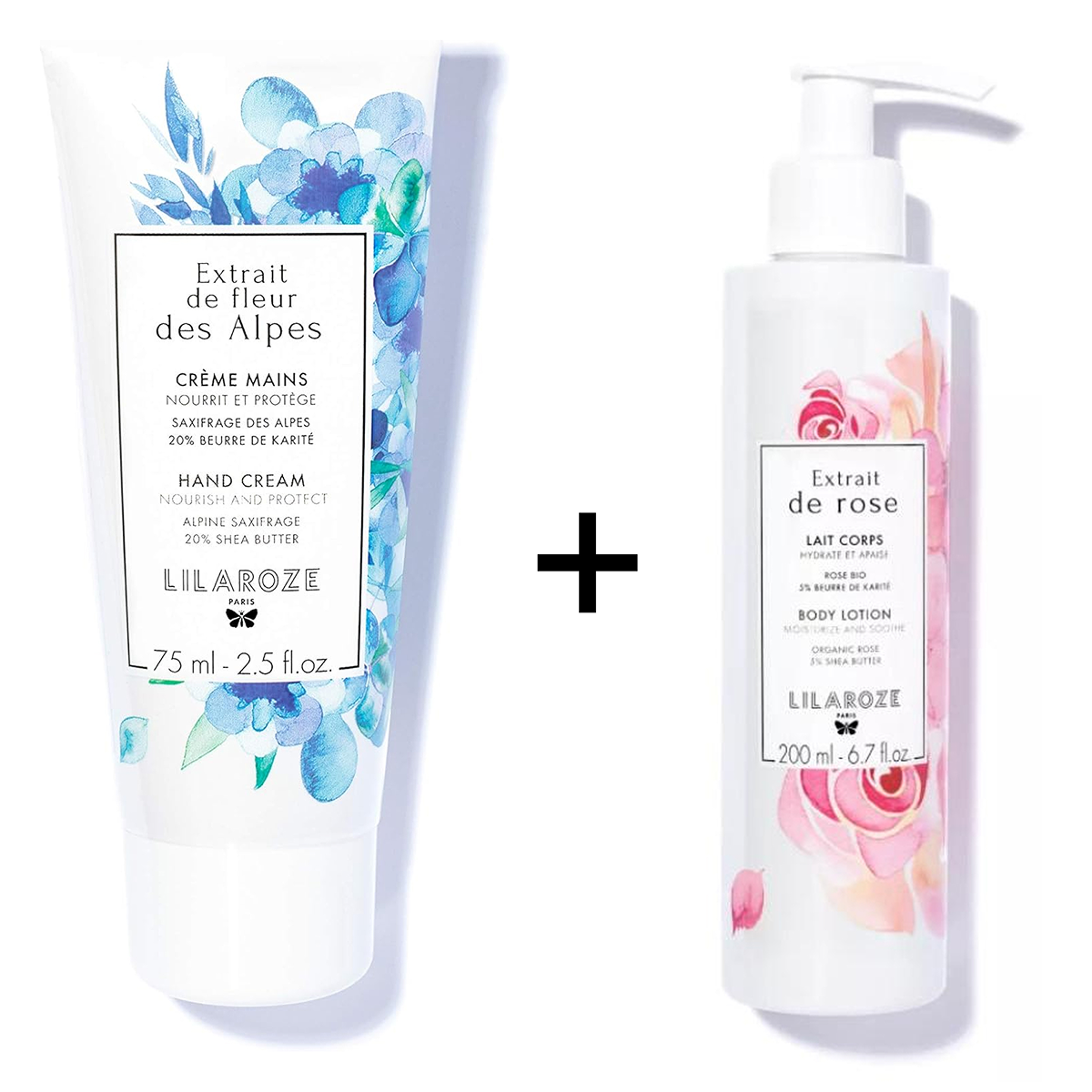 Lilaroze Paris - Crème Mains Extrait de Fleur Des Alpes Nourrit et Protège + Lait Corps Extrait de Rose Hydrate et Apaise beurre de karité