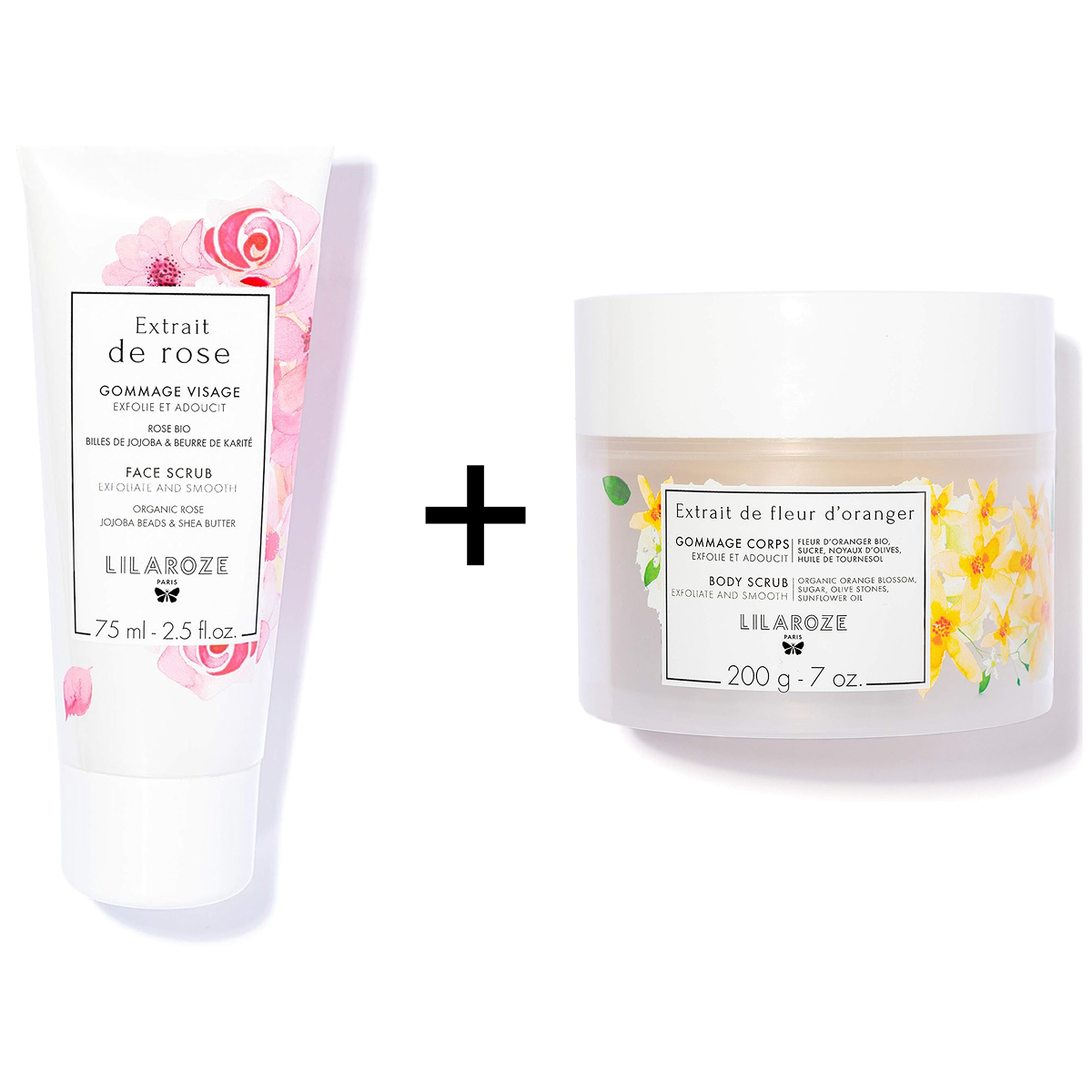 Lilaroze Paris - Pack Gommage Corps Extrait de Rose Bio + Masque Visage Extrait de Rose Hydrate et Tonifie