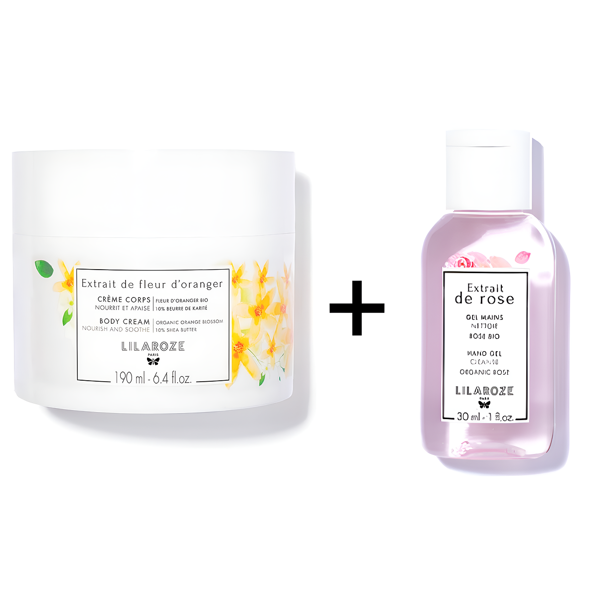 Lilaroze Paris - Pack Crème Corps Extrait de Fleur D'oranger Bio + Gel Mains Nettoyant Extrait de Rose