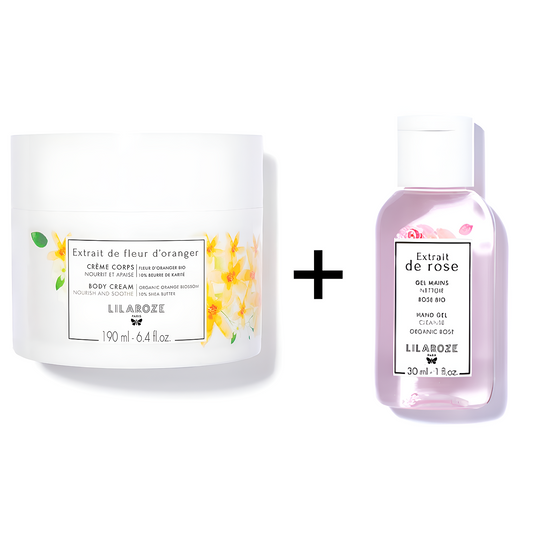 Lilaroze Paris - Pack Crème Corps Extrait de Fleur D'oranger Bio + Gel Mains Nettoyant Extrait de Rose