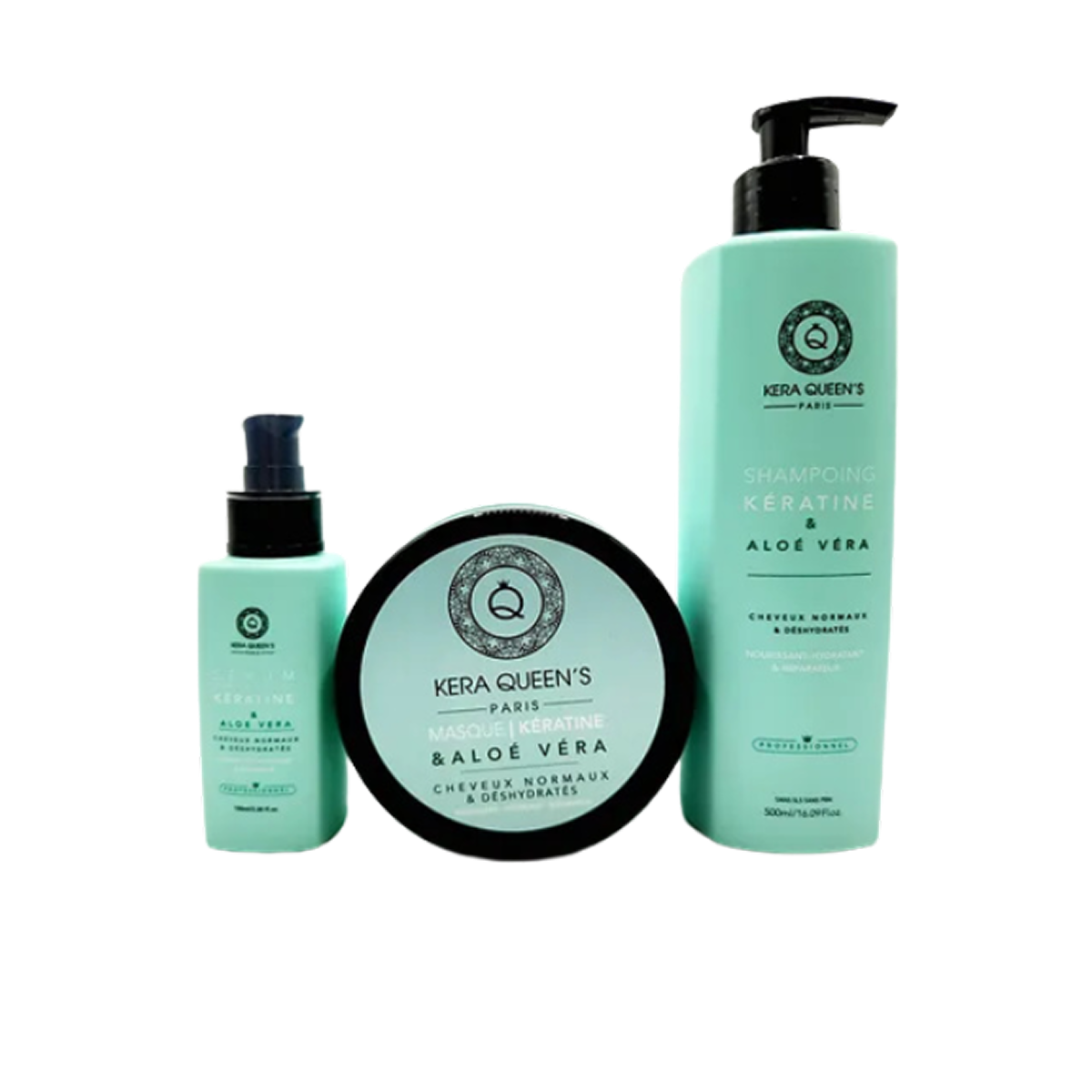 Kera Queen's - Trio Aloe Vera et Kératine - Shampoing 500ml + Masque 500ml + Sérum 100ml