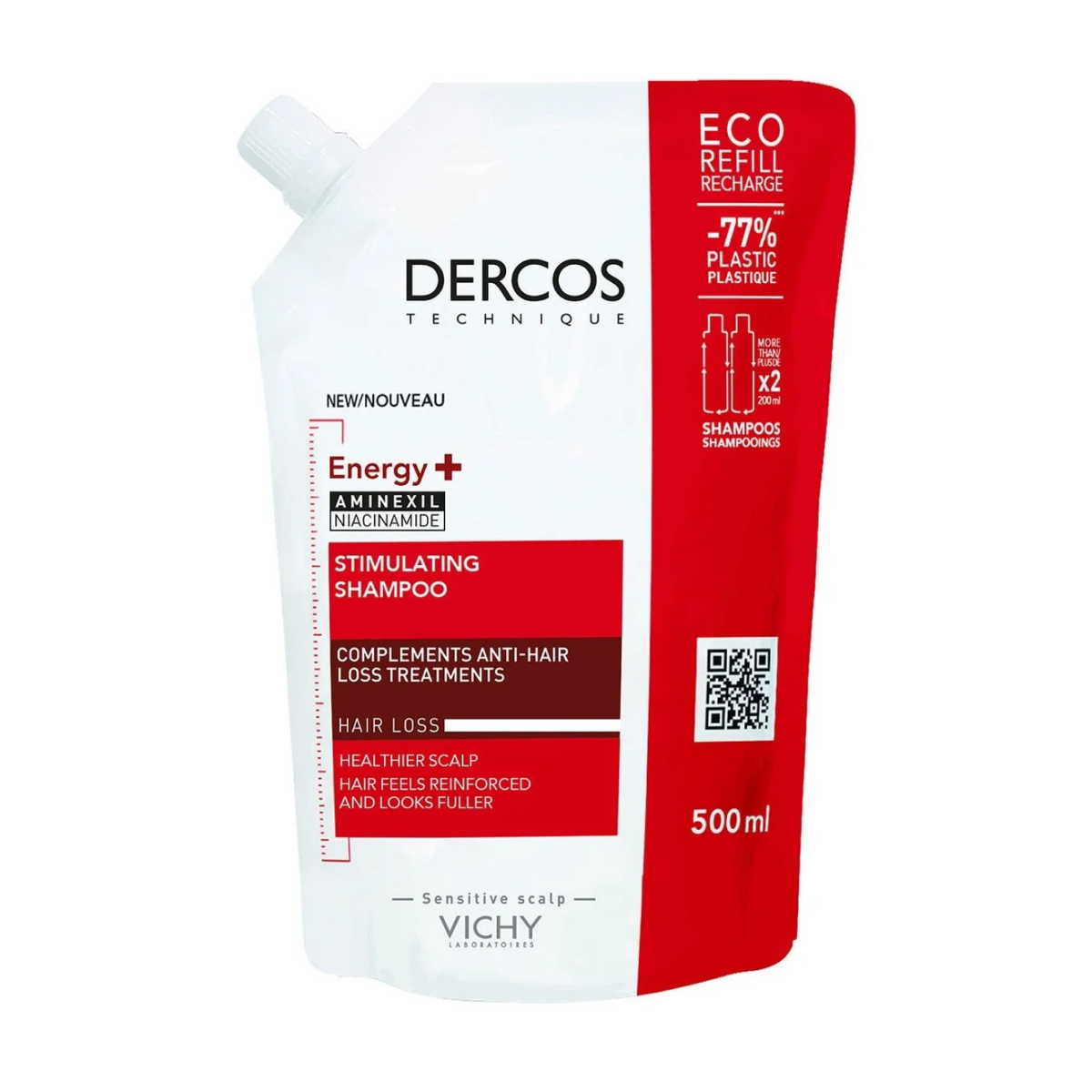 Vichy - Dercos - Shampoing Energisant Stimulant Complément Anti-Chute, Éco-Récharge