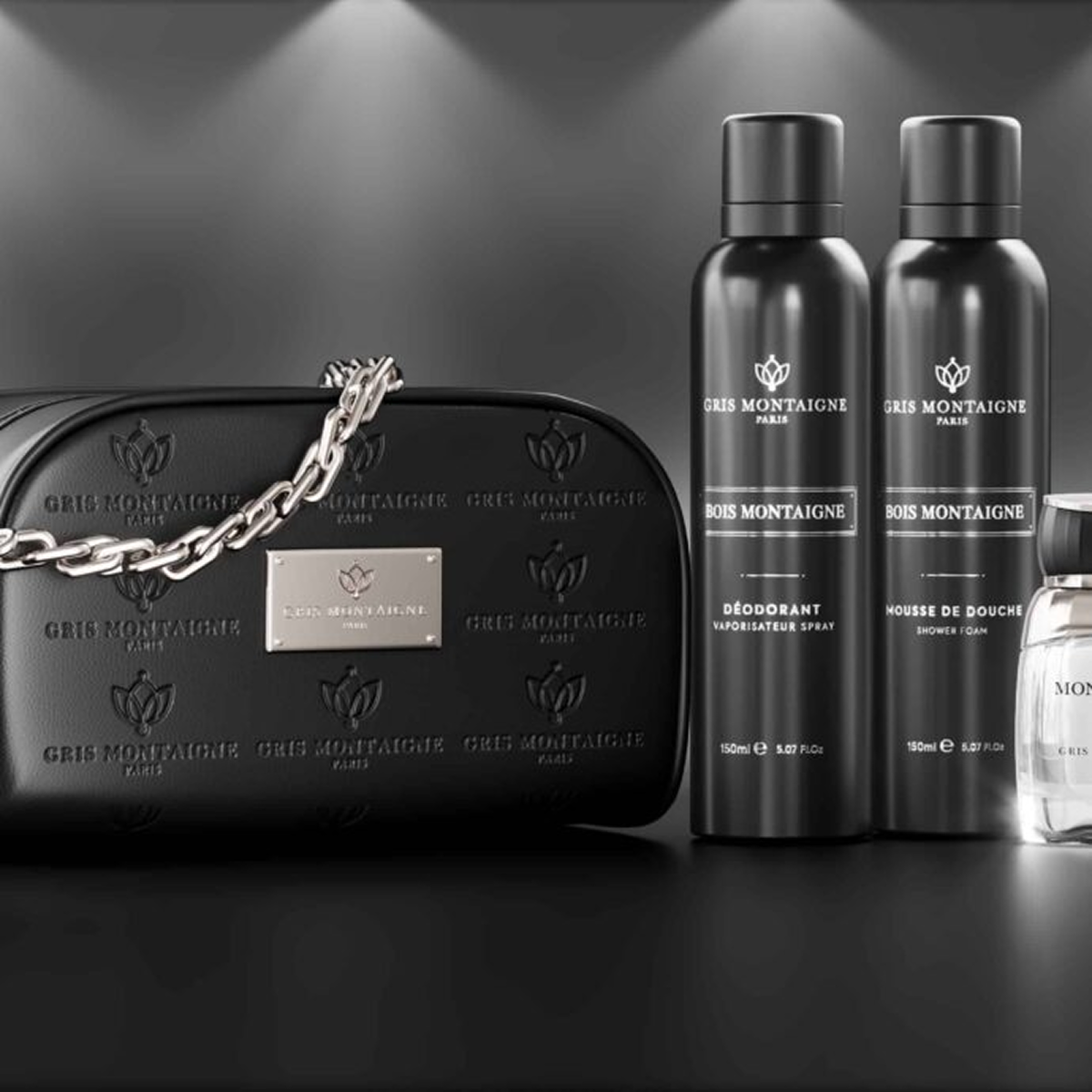 Gris Montaigne - Trousse Bois Montaigne Extrait de Parfum 80ml + Déo 150ml + Mousse Douche 150ml