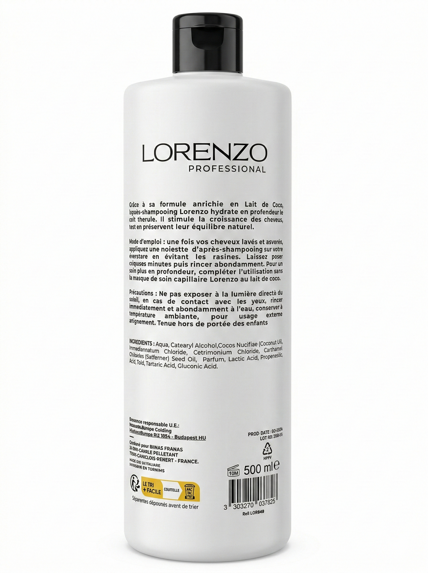 Lorenzo Professional - Huile de Coco - Après-Shampoing pour Cheveux Abimés