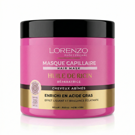 Lorenzo Professional - Huile de Ricin - Masque Capillaire cheveux abîmés
