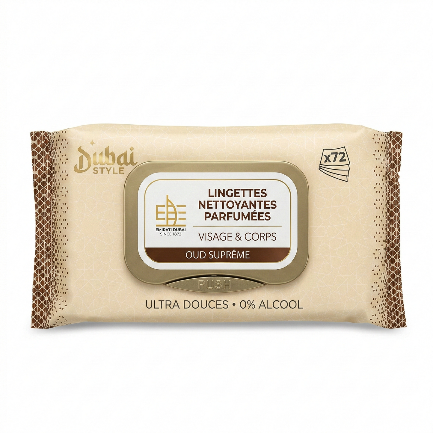 Dubai Style - Oud Sûpreme - Lingettes Humides Parfumées  X72 Visage et Corps