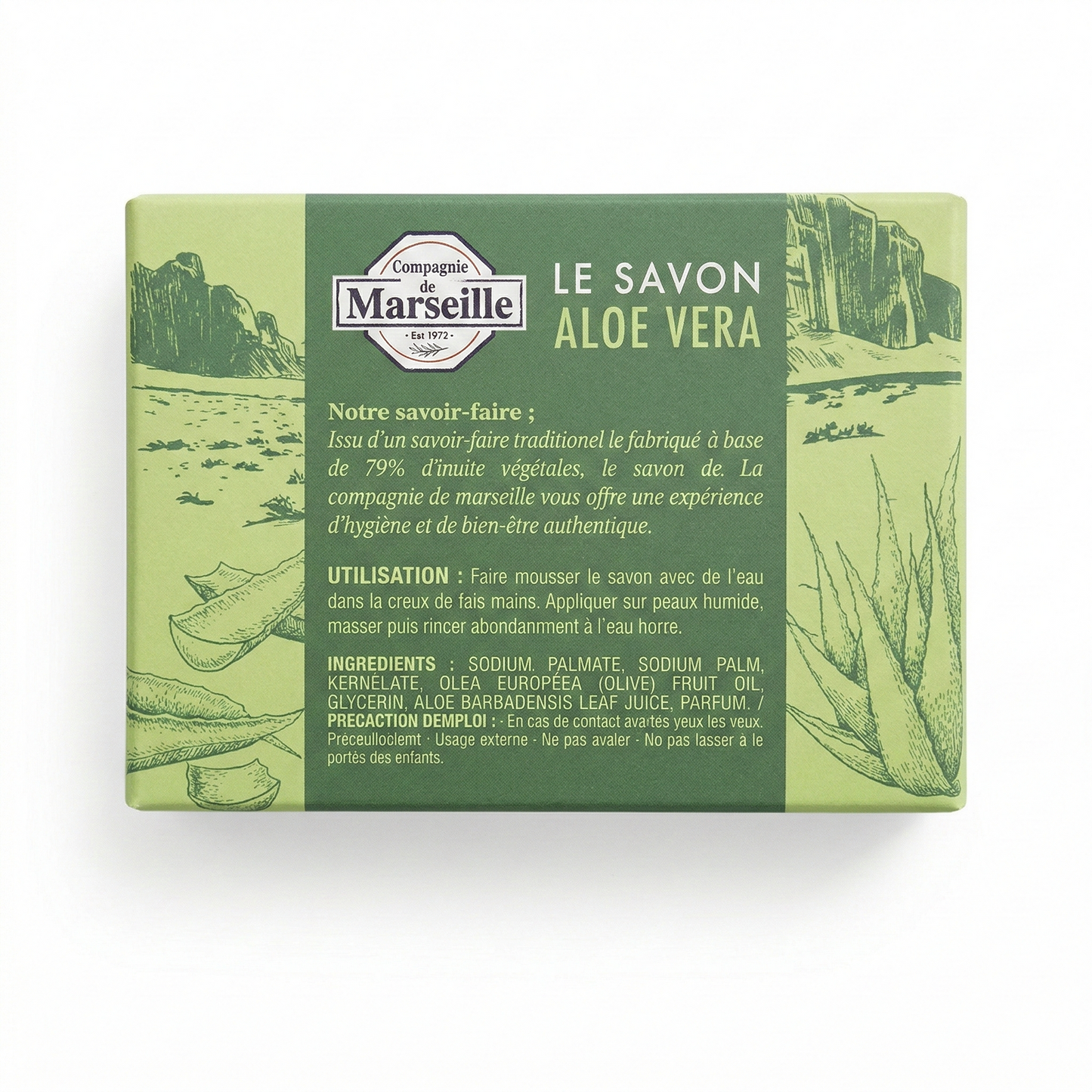 Compagnie de Marseille - Aloe Vera - Savon de Marseille 99% d'Origine Naturelle