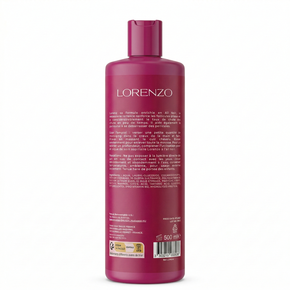 Lorenzo Professional - Shampooing a l'Ail Noir Sans Sulfate Cheveux Cassants