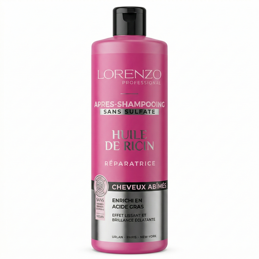 Lorenzo Professional - Après-Shampooing Huile de Ricin Cheveux Abîmes 500ml