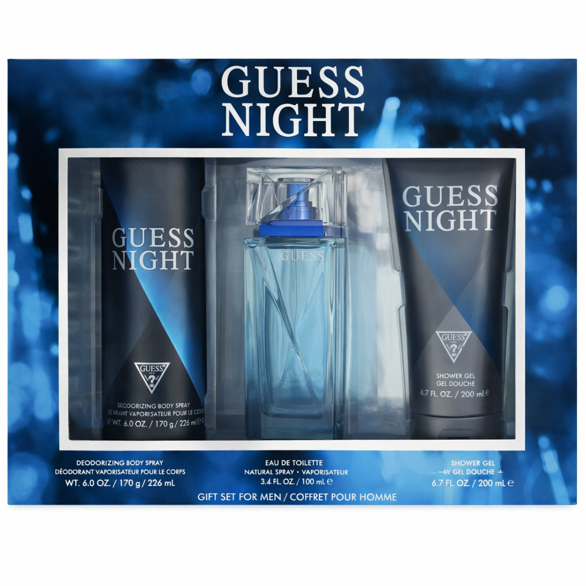 Guess - Night - Coffret pour homme - Déodorant 226ml + Eau de Toilette 100ml + Gel Douche 200ml