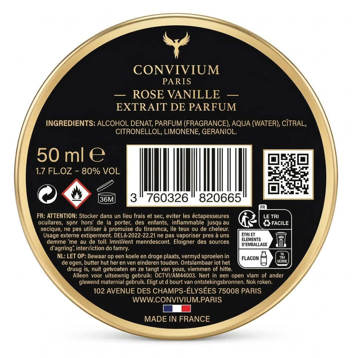 Convivium Paris - Rose Vanille - Extrait de Parfum Mixte