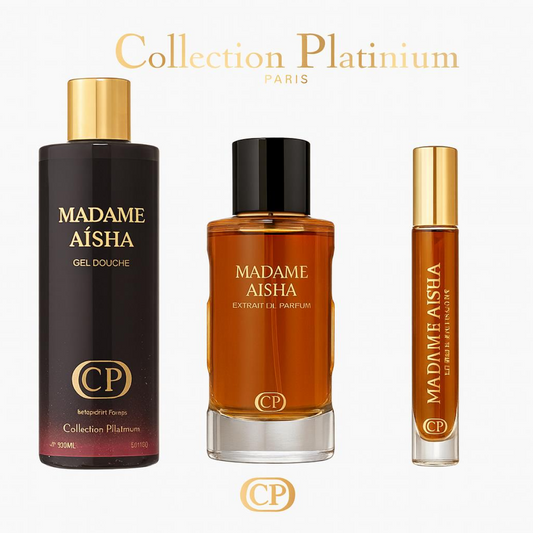 Collection Platinium - Coffret Madame Aïsha Extrait de Parfum 100ml + Gel Douche 250ml + Extrait 10ml