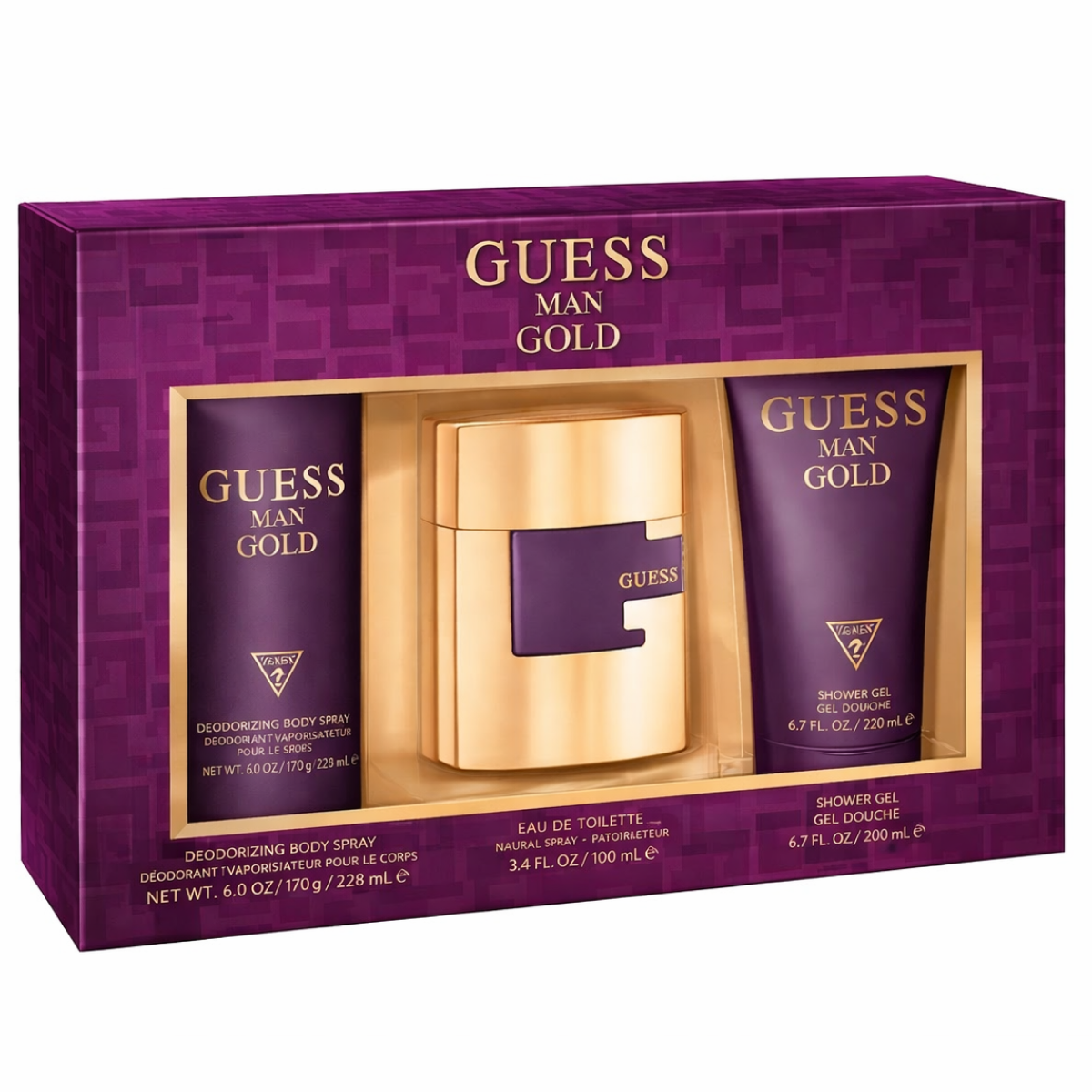 Guess - Man Gold - Coffret pour homme Déodorant 226ml + Eau de Toilette 75ml + Gel Douche 200ml
