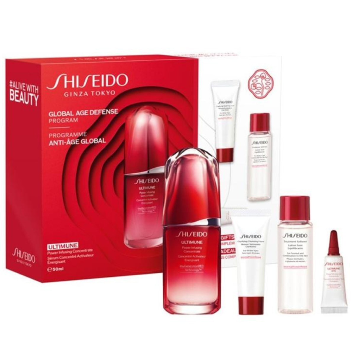 Shiseido - Programme Anti-Âge Global - Coffret Concentré Activateur Énergisant Ultimune 50 Ml
 + Mousse Nettoyante Clarifiante 15 Ml
 +Lotion Soin Équilibrante 30 Ml
 + Concentré Activateur Yeux Énergisant Ultimune 3 ml
