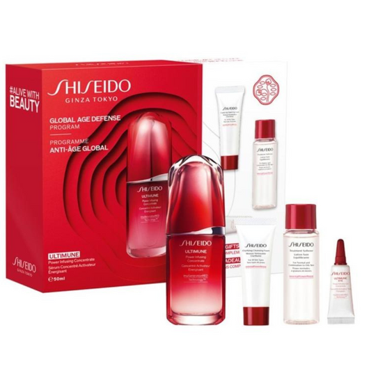 Shiseido - Programme Anti-Âge Global - Coffret Concentré Activateur Énergisant Ultimune 50 Ml
 + Mousse Nettoyante Clarifiante 15 Ml
 +Lotion Soin Équilibrante 30 Ml
 + Concentré Activateur Yeux Énergisant Ultimune 3 ml