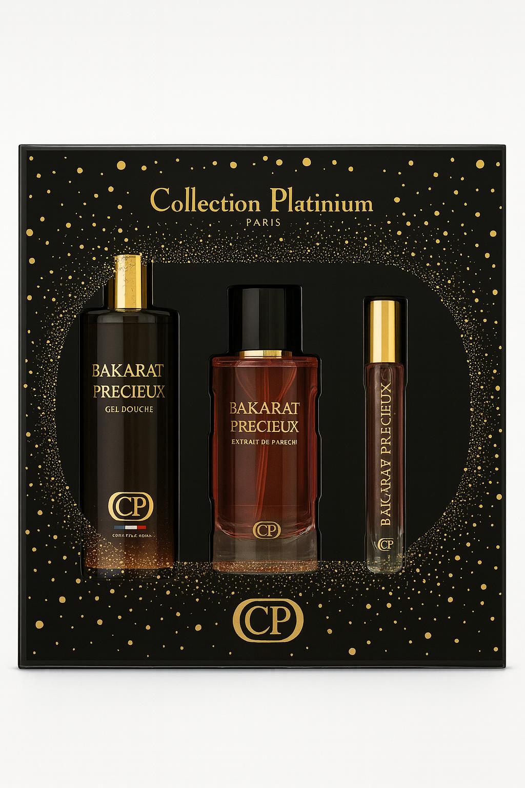 Collection Platinium - Coffret Bakarat Précieux Extrait de Parfum 100ml + Gel Douche 250ml + Extrait 10ml