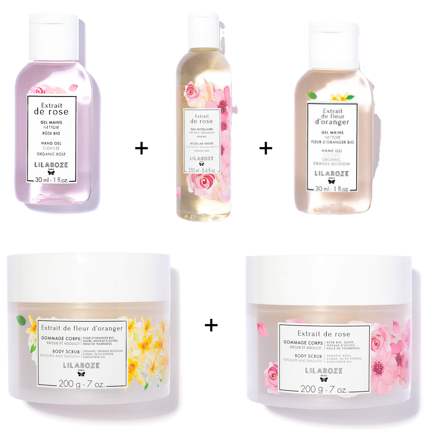 Lilaroze Paris - Pack Soin Complet Corps et Mains aux Extraits de Fleur d'Oranger et Rose